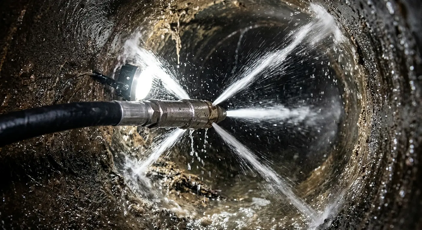 High-pressure hydro jetting nozzle cleaning sewer pipe for Storm Drain Cleaning in Martinez